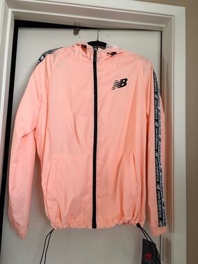 New Balance Peach Pink Hooded Windbreaker with Black Trim